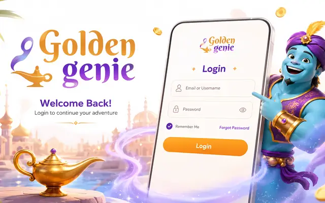 Golden Genie Casino login screen with email, password and 2FA fields